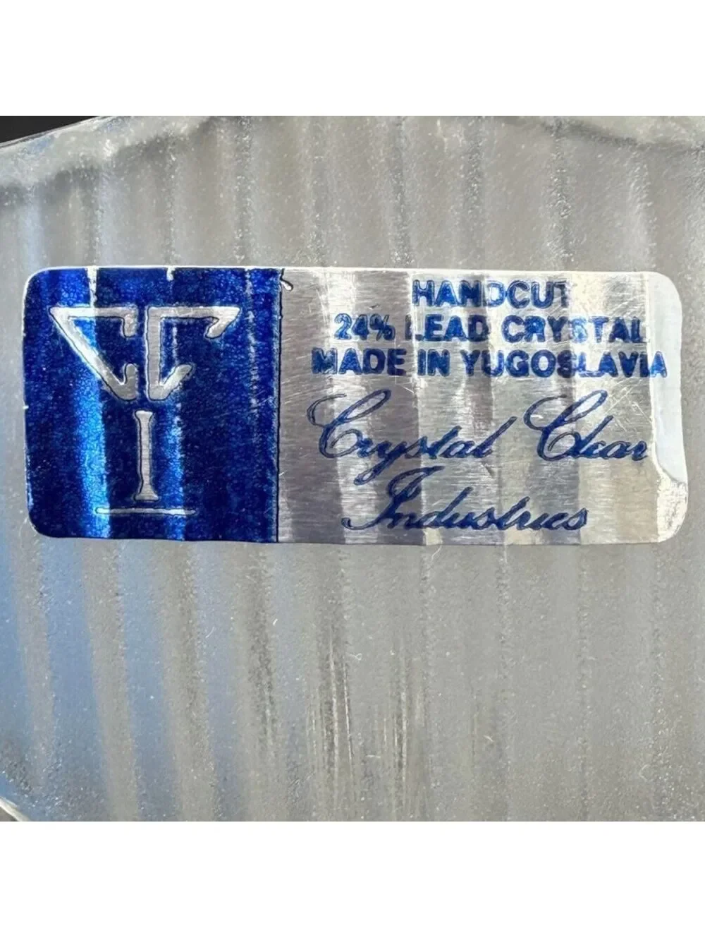Vintage Yugoslavian 24% Lead Crystal Bowl Handcut Sculptural Design 8 Inches
